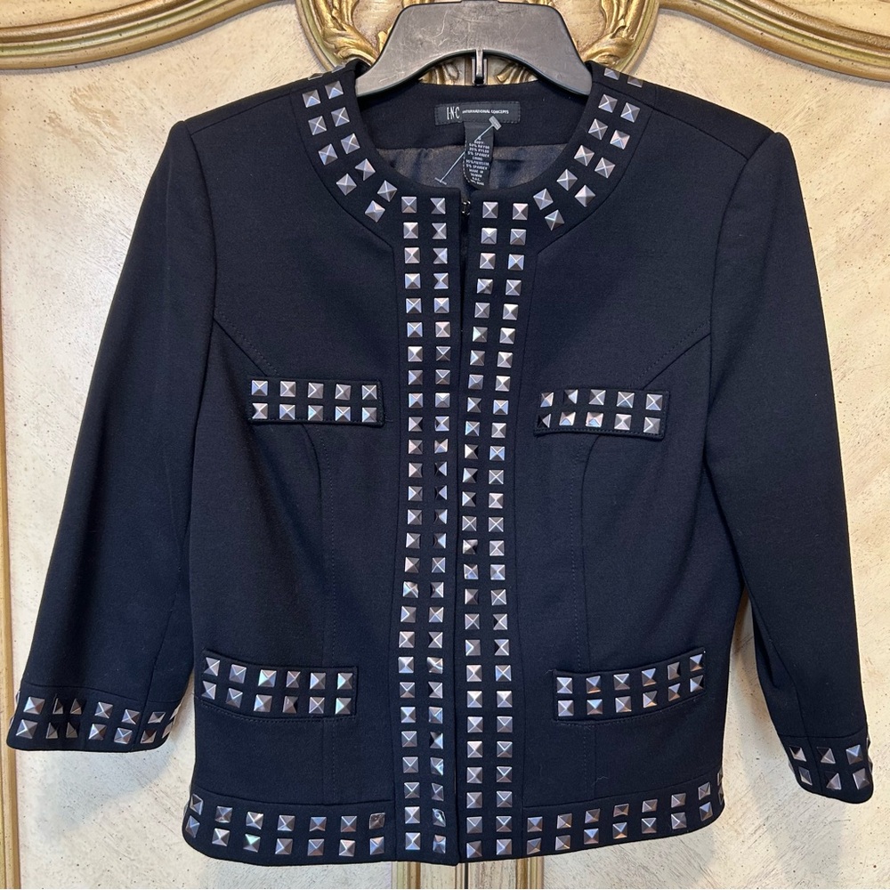 INC Black Studded 3/4 Sleeve Jacket New NWOT